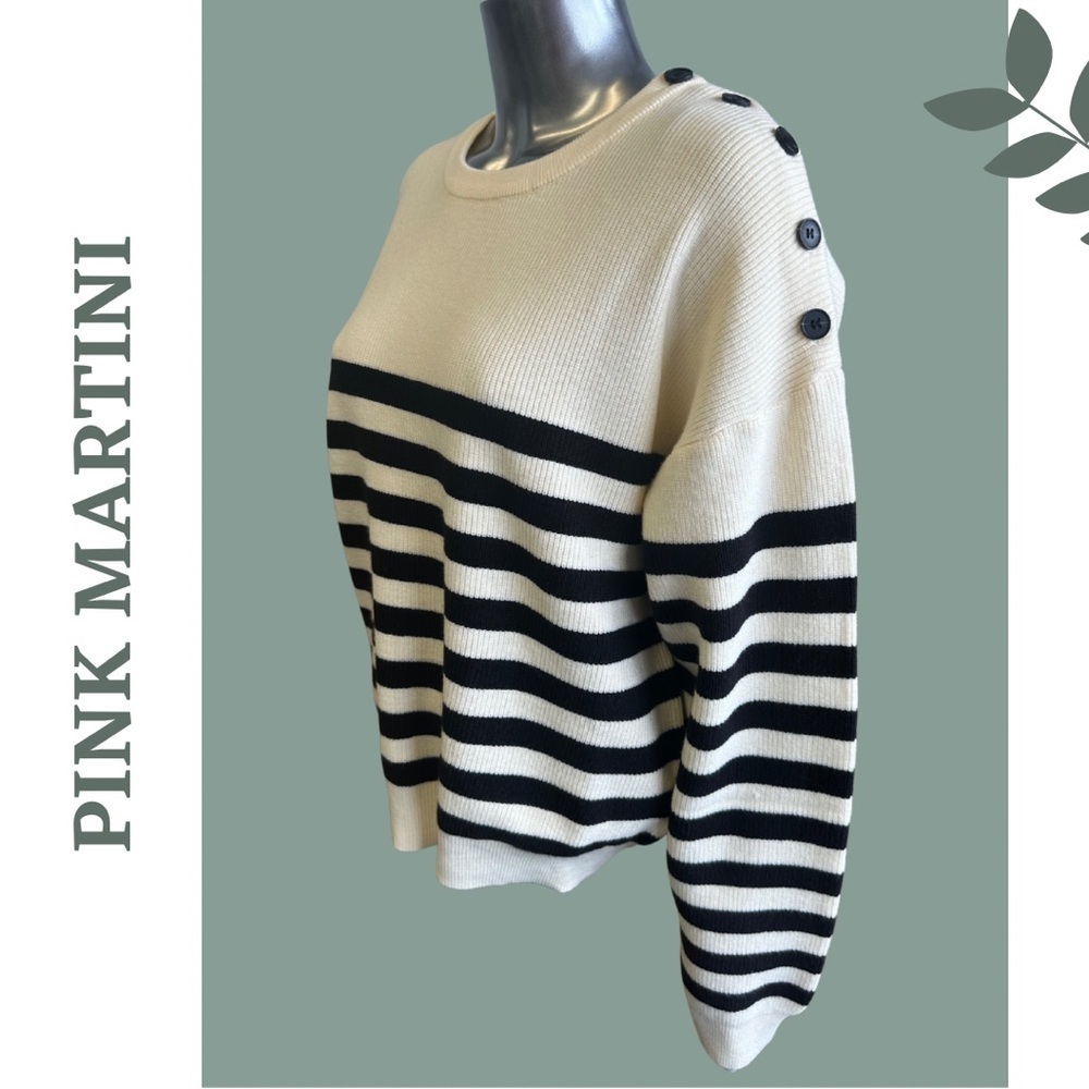 Pink Martini Breton Stripe Button Shoulder Sweater XL - Picture 6 of 9